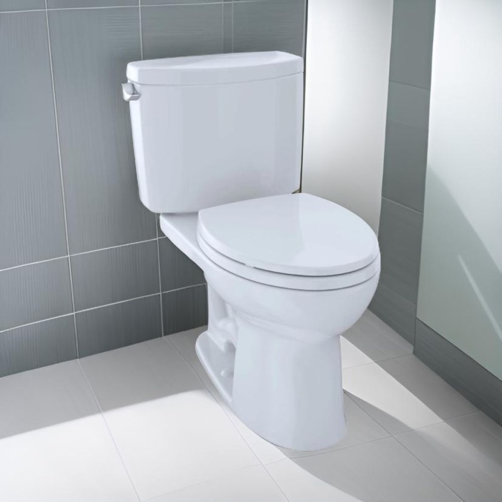 TOTO Drake II Two-Piece Close Coupled Toilet, Elongated, Less Seat, Universal Height, 1.28 GPF, Cotton White - CST454CEFG#01