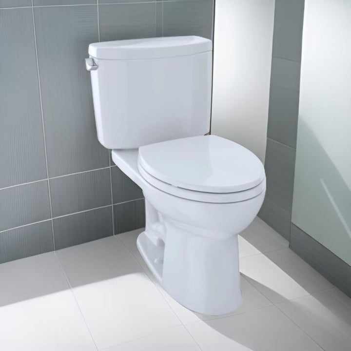 TOTO Drake II Two-Piece Close Coupled Toilet, Elongated, Less Seat, Universal Height, 1.28 GPF, Cotton White - CST454CEFG#01