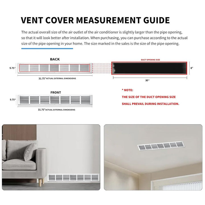 Shoemaker 30" x 8" Return Air Grille with 1/2" Spacing, White - 1050-30X8