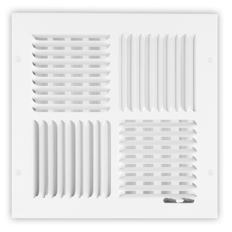 12" x 12" 4-Way Stamped Ceiling Register w/ Opposed Blade Damper, White - Shoemaker 150-0-12X12