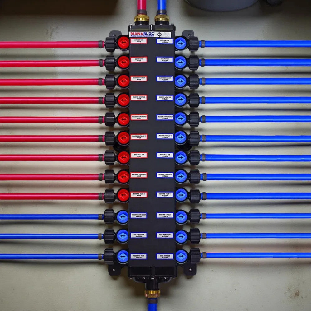 Viega ManaBloc Manifold System for ViegaPEX, 24-Port, 1/2" PEX Crimp Manifold, (9) Hot, (15) Cold - 50243