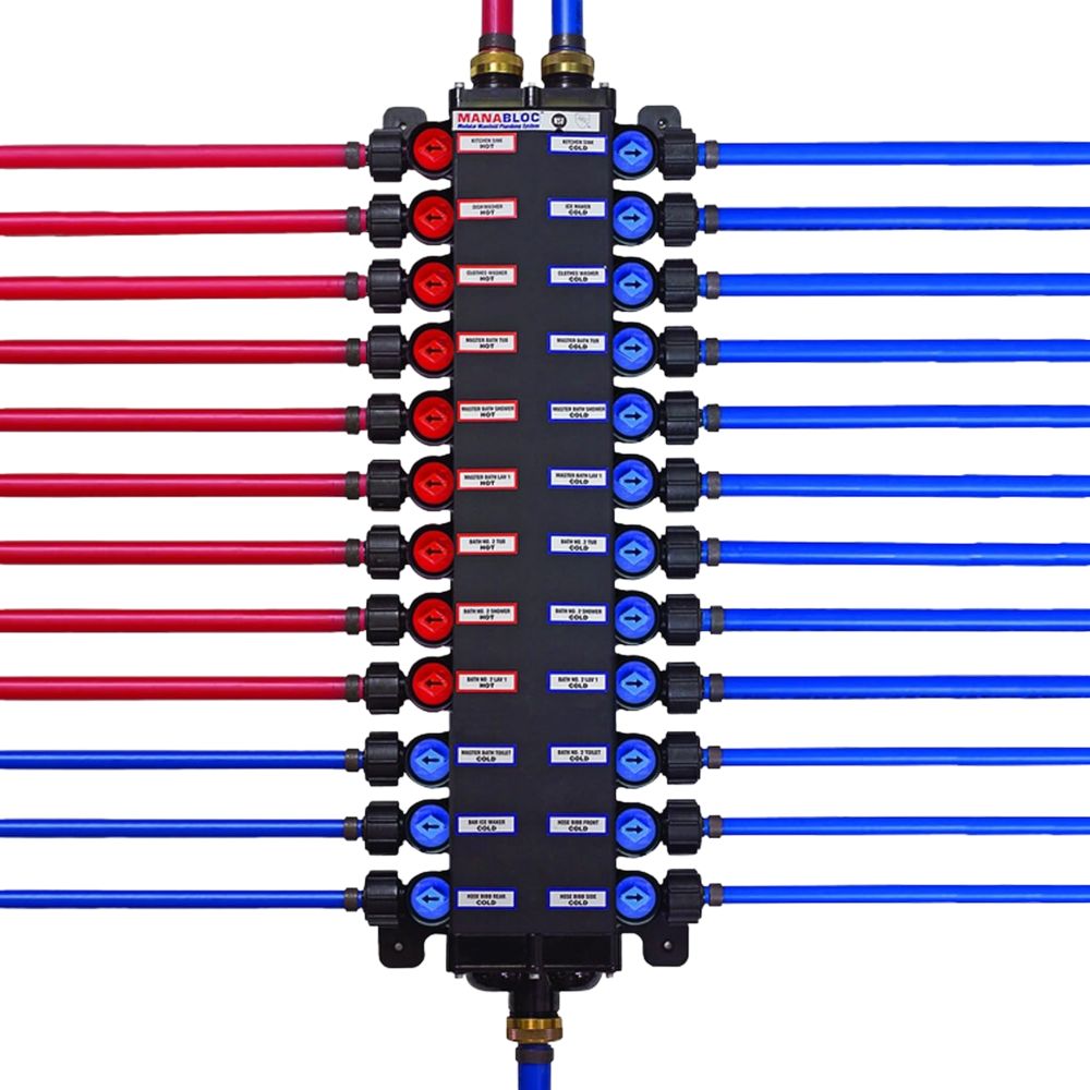 Viega ManaBloc Manifold System for ViegaPEX, 24-Port, 1/2" PEX Crimp Manifold, (9) Hot, (15) Cold - 50243