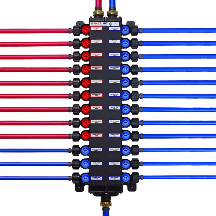 Viega ManaBloc Manifold System for ViegaPEX, 24-Port, 1/2" PEX Crimp Manifold, (9) Hot, (15) Cold - 50243