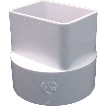 414432BC 2" X 3" X 4" PVC White Sewer Downspout Adapter