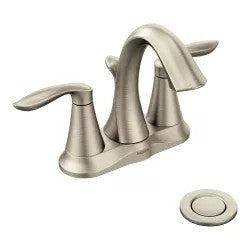Moen Eva Two-Handle High Arc Centerset Brushed Nickel Bathroom Faucet with Metal Pop-Up Drain, 1.2 GPM, Lever Handles, WaterSense, ADA - 6410BN