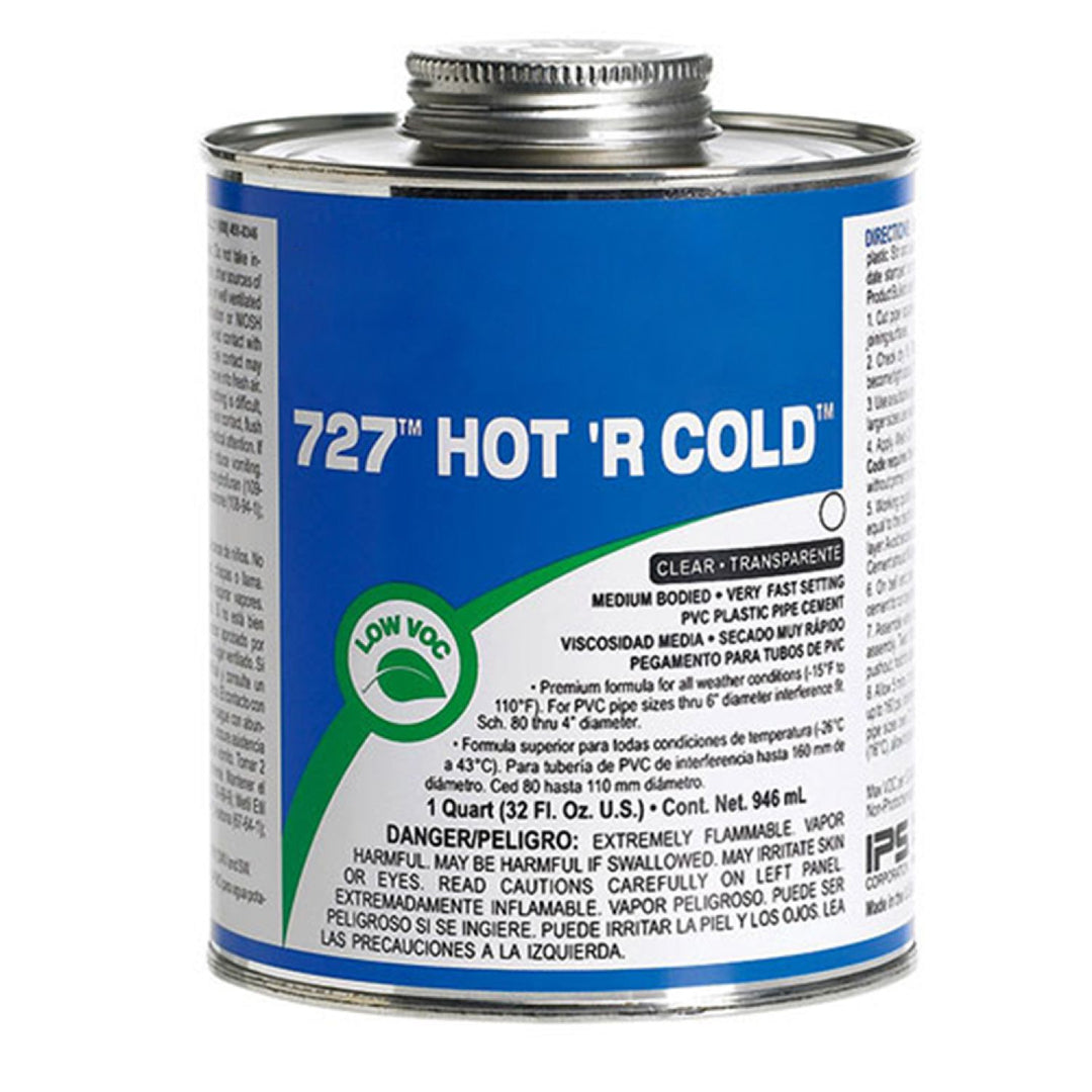 Clear PVC Plastic Pipe Cement, Hot & Cold, Medium Body, Very Fast, Quart