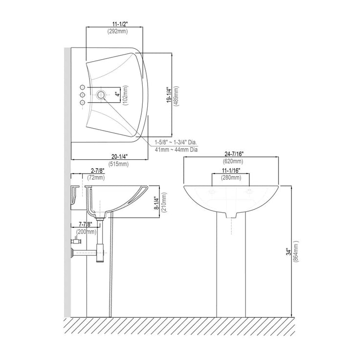 WESTERN POTTERY 270-4-W PEDESTAL LAV SINK COMPLETE WHITE - 4" CENTER