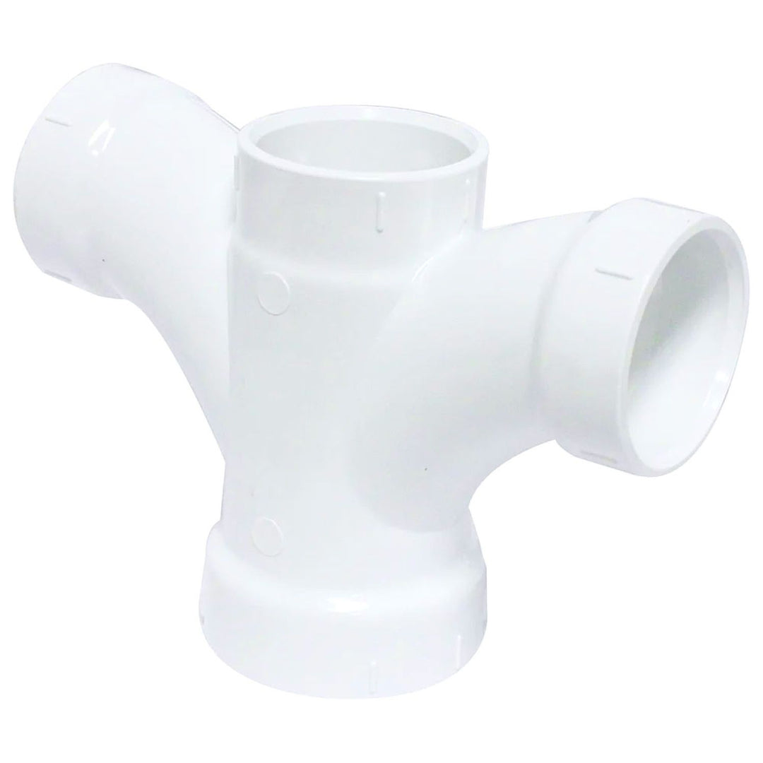 2" x 1-1/2" x 1-1/2" x 1-1/2" PVC Double Fixture Tee DWV (Drain Waste and Vent) - Hub