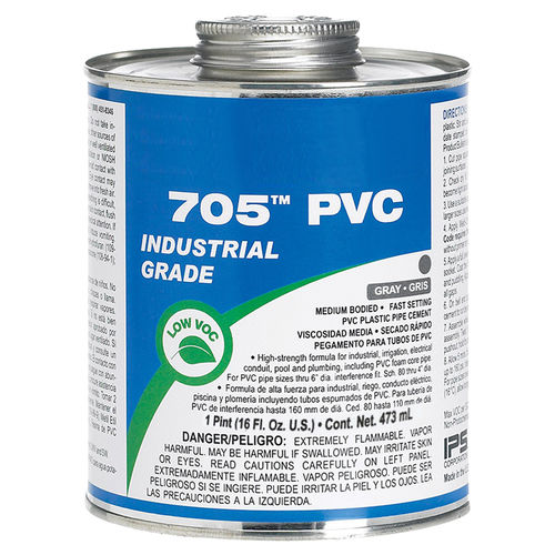 Gray PVC Cement, Industrial Grade, Medium Body, Fast Set, Pint