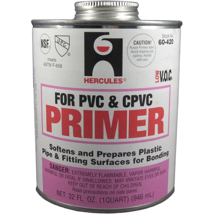Purple Plastic Pipe Primer for PVC and CPVC, Quart
