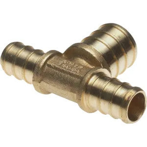 1/2 Inch x 1/2 Inch x 3/4 Inch PEX Tee, Brass Construction