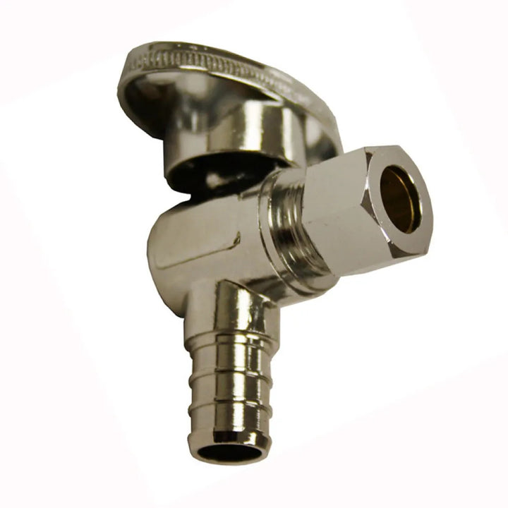 1/2" x 3/8" PEX Angle Stop Valve, Brass - Crimp x Compression