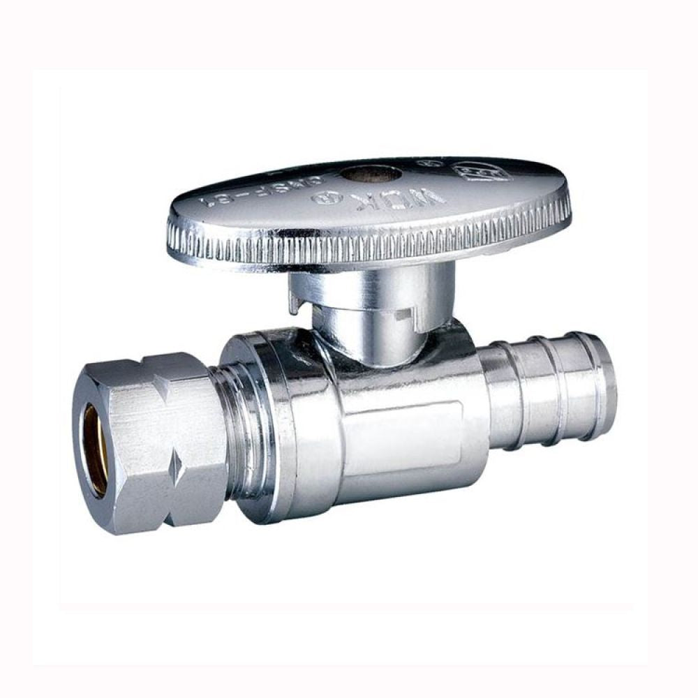 1/2" x 3/8" PEX Straight Stop Valve, Brass - Crimp x Compression