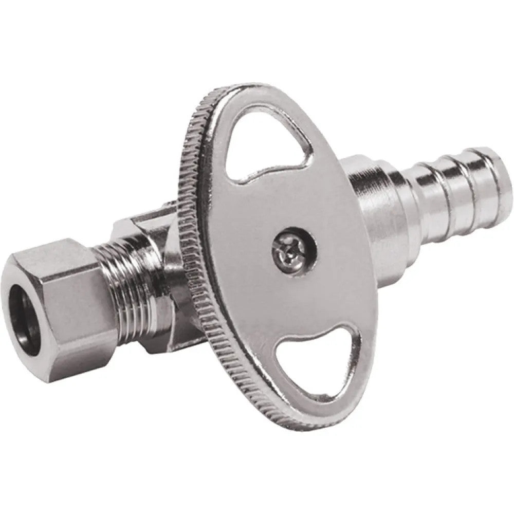 1/2" x 3/8" PEX Straight Stop Valve, Brass - Crimp x Compression