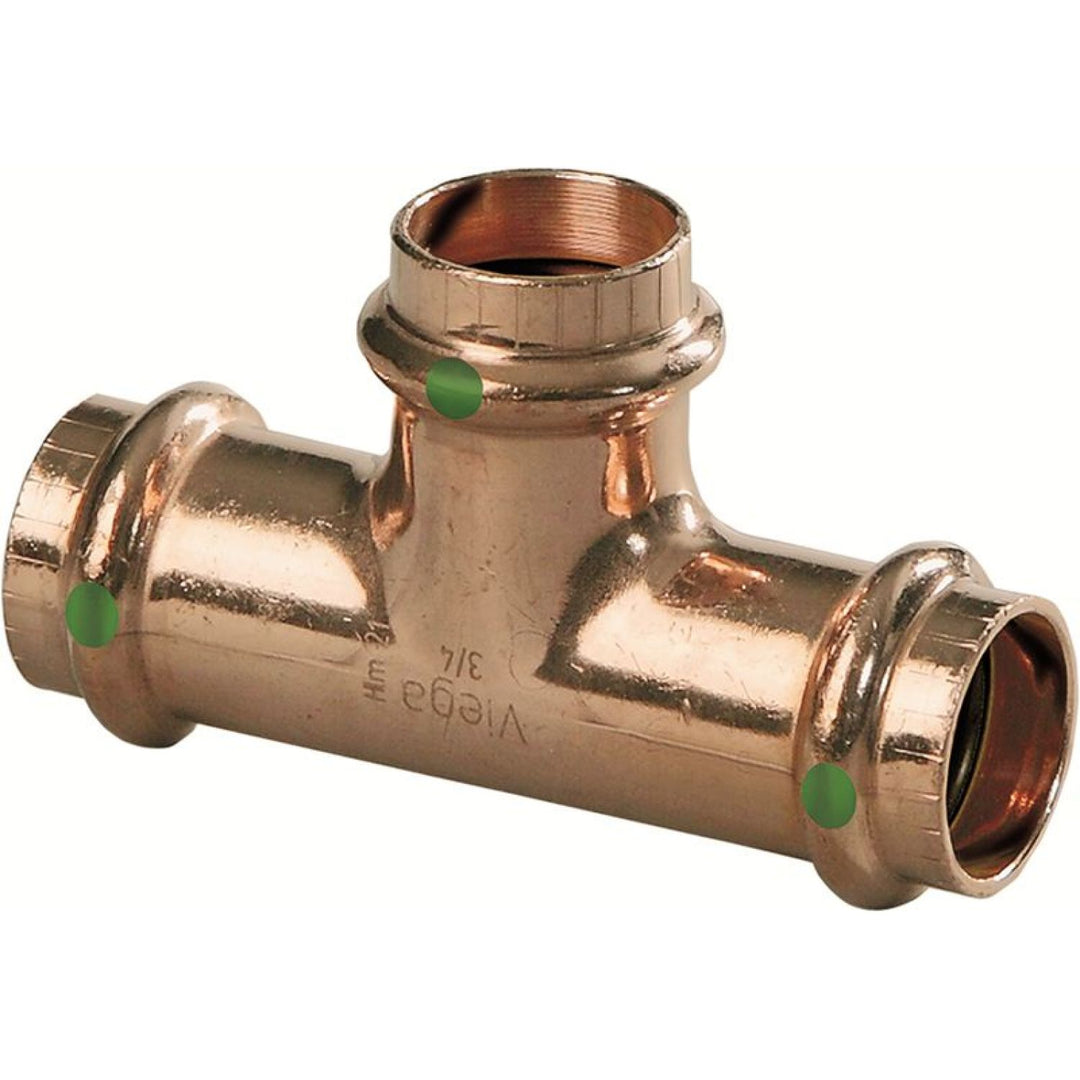 Viega 77402 ProPress 3/4" x 3/4" x 1/2" Copper Press Tee, Smart Connect, Zero Lead