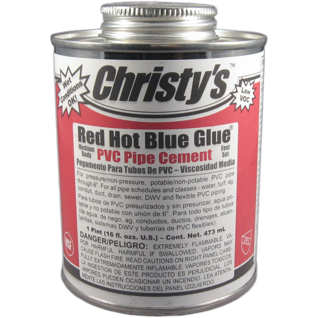 Christy's Red Hot Blue Glue PVC Pipe Cement, Medium Body, Fast Set, Pint, RH-RHBG-PT-24