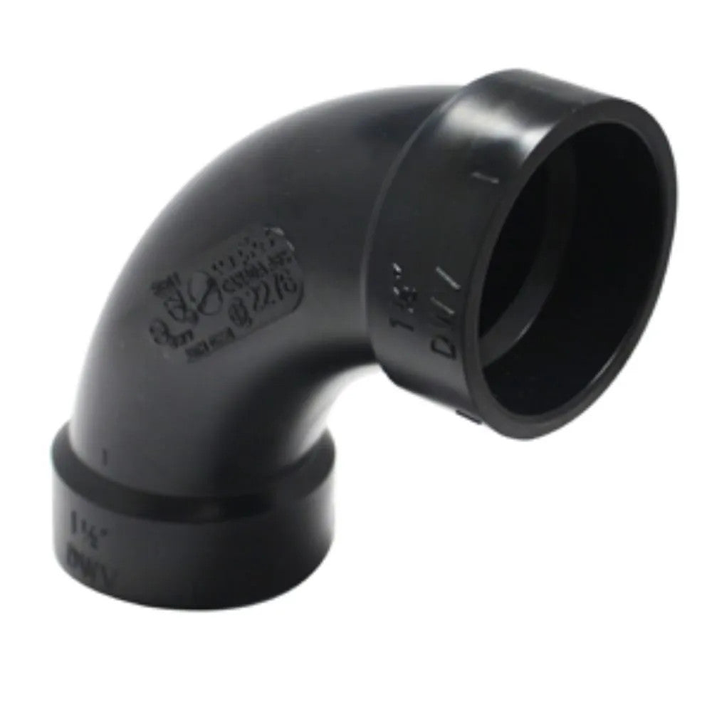1-1/2" ABS DWV (Drain Waste and Vent) Long Sweep 90-Degree Elbow - Hub x Hub