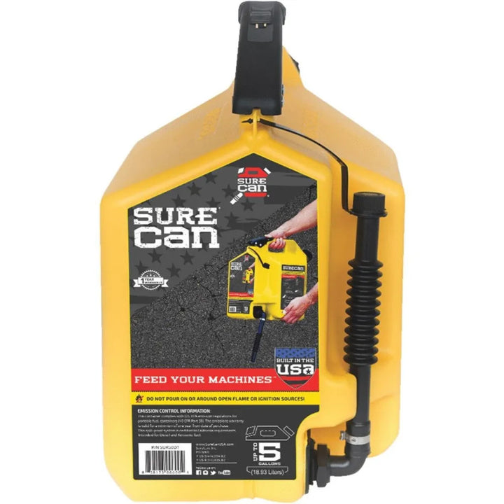 SureCan Self-Venting, Thumb Trigger Yellow Gas Can for Diesel Fuel, 5 Gallon - SUR50D1