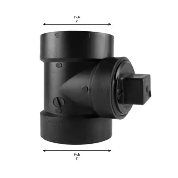 2" ABS DWV (Drain Waste and Vent) Cleanout Tee with Threaded Plug - Hub x Hub x FNPT (Female National Pipe Thread)