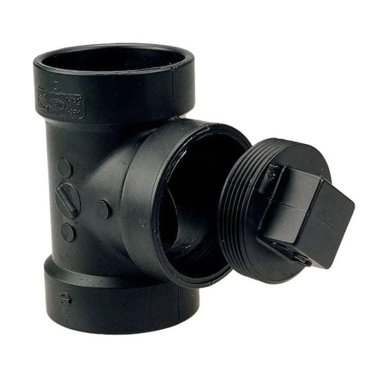 3" ABS DWV (Drain Waste and Vent) Cleanout Tee with Threaded Plug - Hub x Hub x FNPT (Female National Pipe Thread)