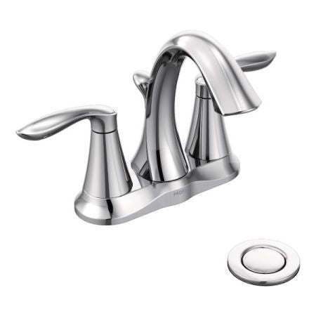 Moen Eva Two-Handle High Arc Chrome Centerset Bathroom Faucet with 50/50 Pop-Up and Temperature Indicators, 1.2 GPM, ADA Lever Hanndles, Bulk Pack - 66410