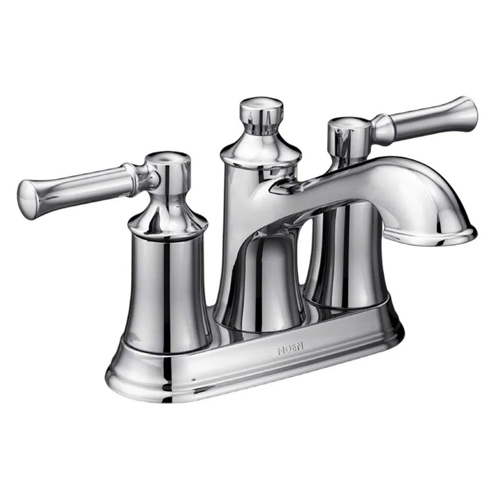 Moen Dartmoor Two-Handle Centerset Chrome Bathroom Faucet with Metal Pop-Up Drain, 1.2 GPM, Lever Handles, WaterSense, ADA, Bulk - 66802