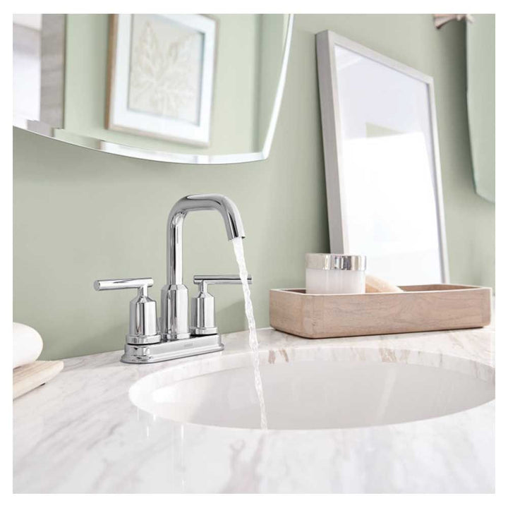 Moen Gibson Two-Handle High-Arc Centerset Chrome Bathroom Faucet with Metal Pop-Up, 1.2 GPM, Lever Handles, WaterSense, ADA - 6150