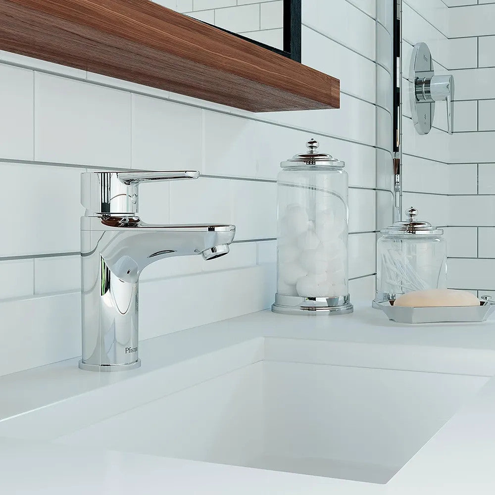 Pfister Pfirst Modern Single-Hole Bathroom Faucet, Single-Handle, 1.2 GPM, Lever Handle, Pforever Seal, Polished Chrome - LG142-0600
