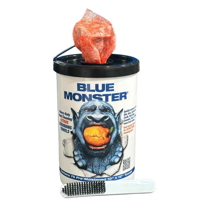 Millrose 77095 Blue Monster Hand Wipes - Citrus Scrubbing Towels w/ Brush