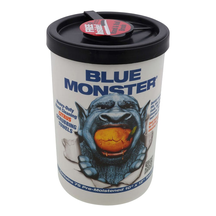 Millrose 77095 Blue Monster Hand Wipes - Citrus Scrubbing Towels w/ Brush