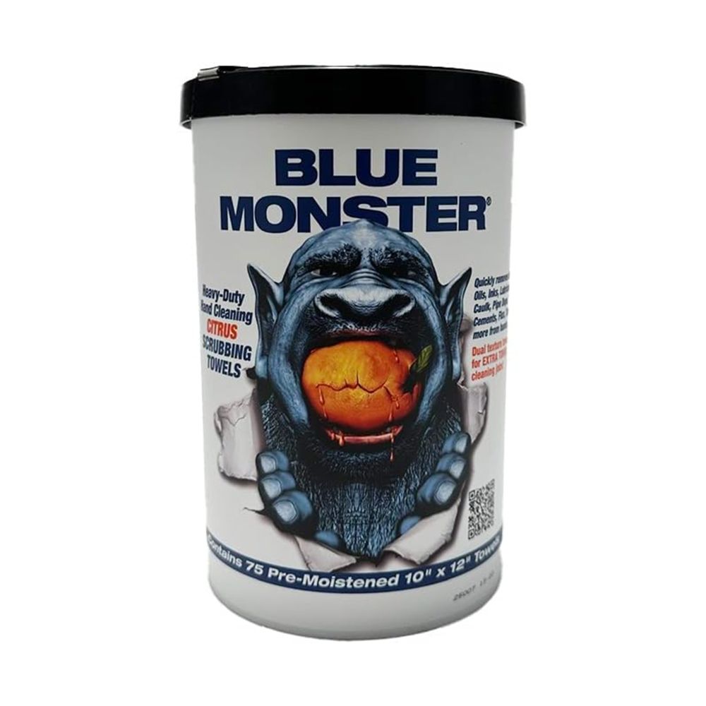 Millrose 77095 Blue Monster Hand Wipes - Citrus Scrubbing Towels w/ Brush