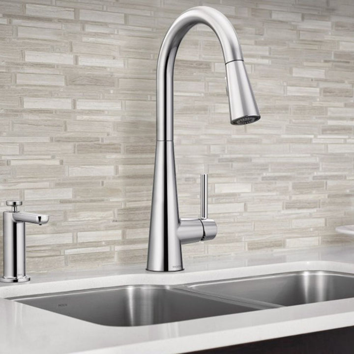 Moen Sleek Single Handle High Arc Pull-Down Kitchen Faucet, Chrome - 7864