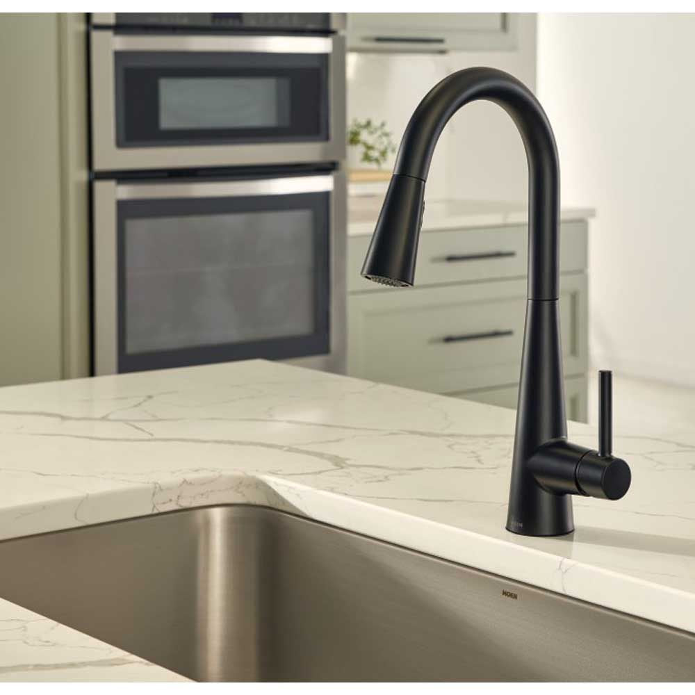 Moen Sleek Single Handle High Arc Pull-Down Kitchen Faucet, Matte Black - 7864BL