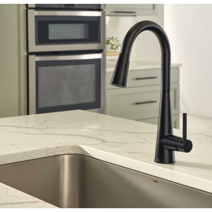Moen Sleek Single Handle High Arc Pull-Down Kitchen Faucet, Matte Black - 7864BL