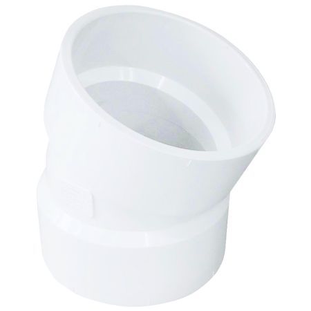 4" PVC 22.5-Degree Elbow DWV (Drain Waste and Vent) - Hub