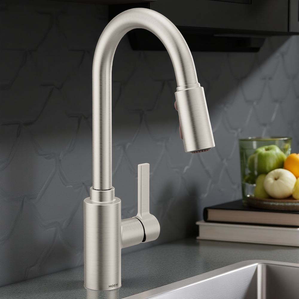Moen Genta LX Single-Handle High Arc Pull-Down Kitchen Faucet, 1.5 GPM, Spot Resist Stainless - 7882SRS