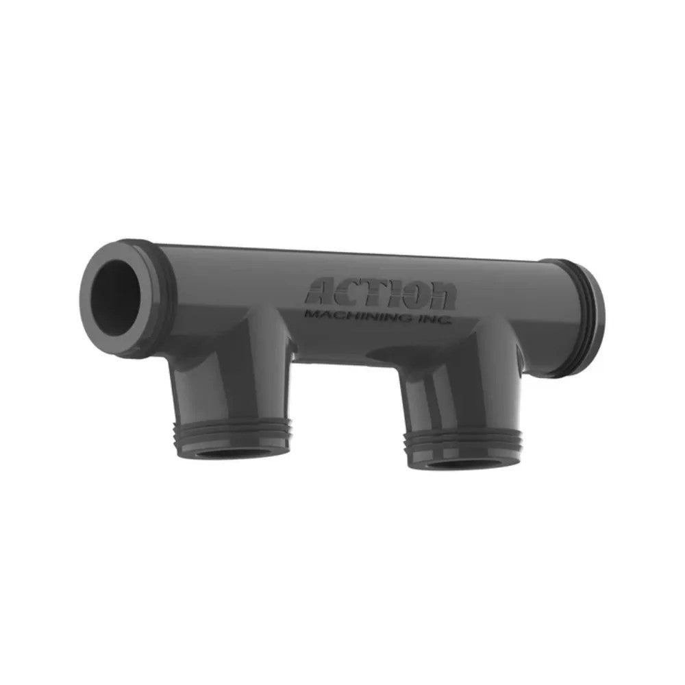 Action Machining 1in Double Manifold for Two Valve Irrigation System, Schedule 80 PVC, O-Ring Sealed, Fully Unionized, Buttress Thread - 18002