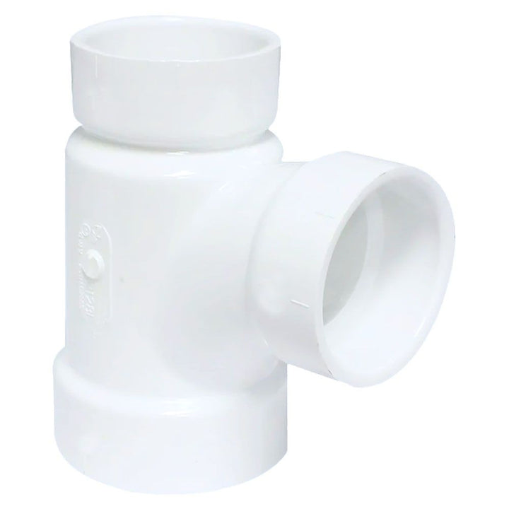 2" x 1-1/2" x 1-1/2" PVC Sanitary Tee DWV (Drain Waste and Vent) - Hub
