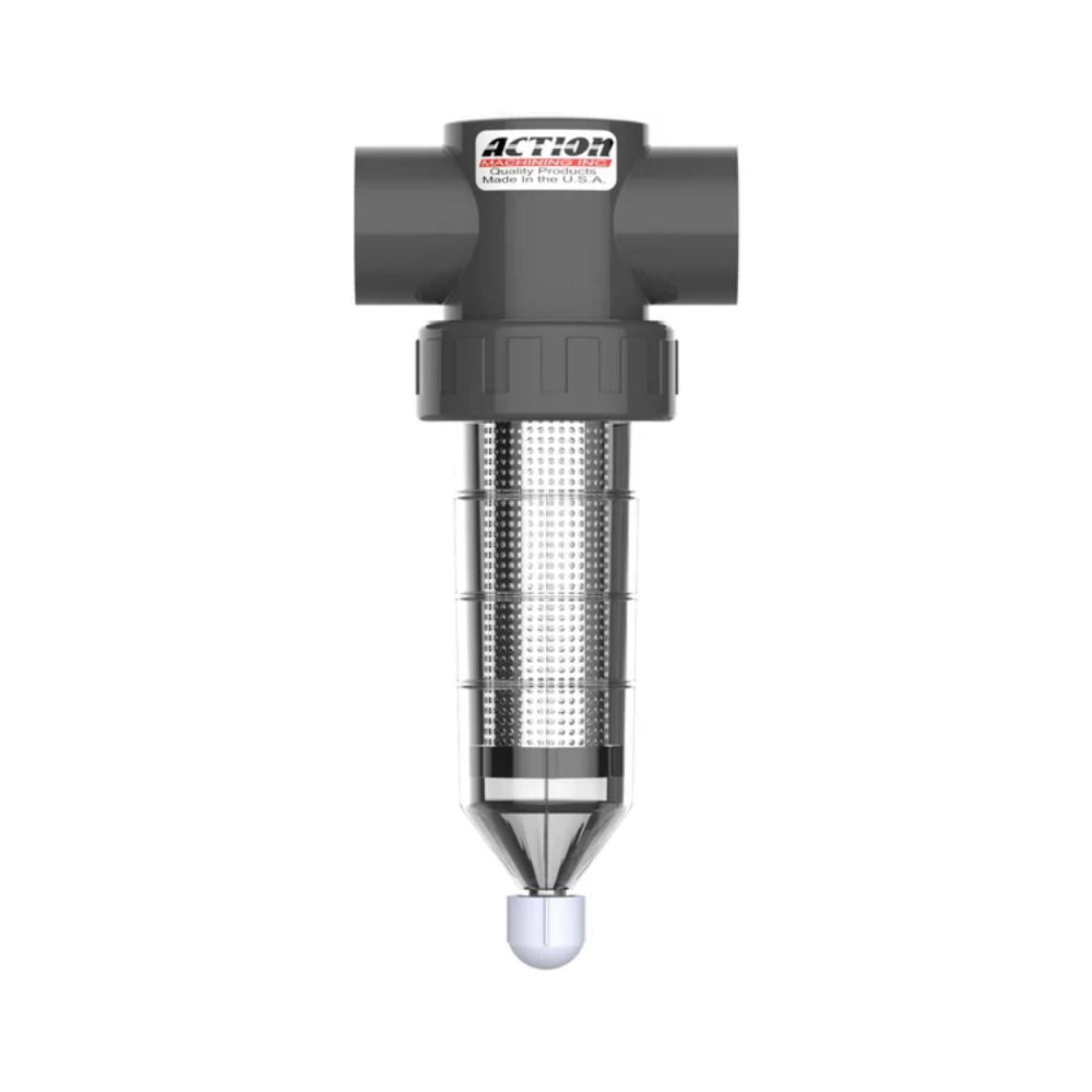 Action Machining 1-1/2" Heavy-Duty Clear Action Filter with 32 Mesh Screen, Simple Center Flush - AFI 1.5-32