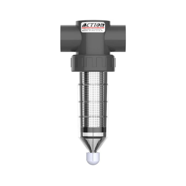 Action Machining 1-1/2" Heavy-Duty Clear Action Filter with 32 Mesh Screen, Simple Center Flush - AFI 1.5-32