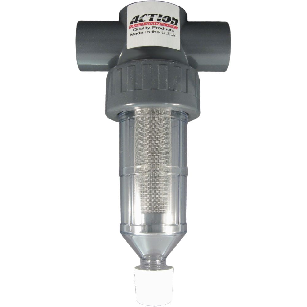 Action Machining 1-1/2" Heavy-Duty Clear Action Filter with 32 Mesh Screen, Simple Center Flush - AFI 1.5-32