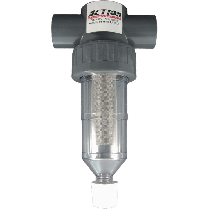 Action Machining 1-1/2" Heavy-Duty Clear Action Filter with 32 Mesh Screen, Simple Center Flush - AFI 1.5-32