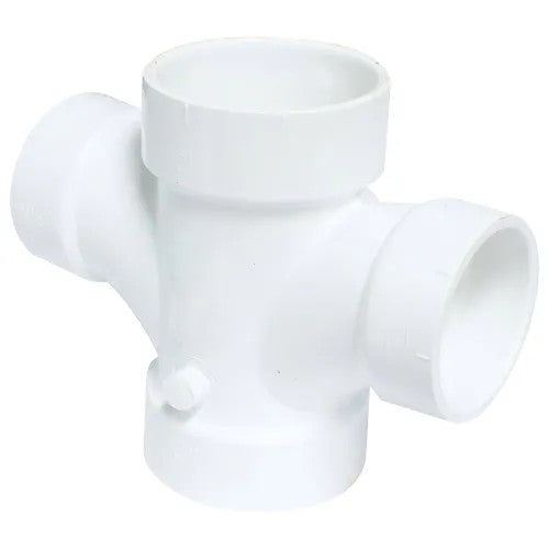 2" x 1-1/2" PVC Reducing Double Sanitary Tee DWV (Drain Waste and Vent) - Hub