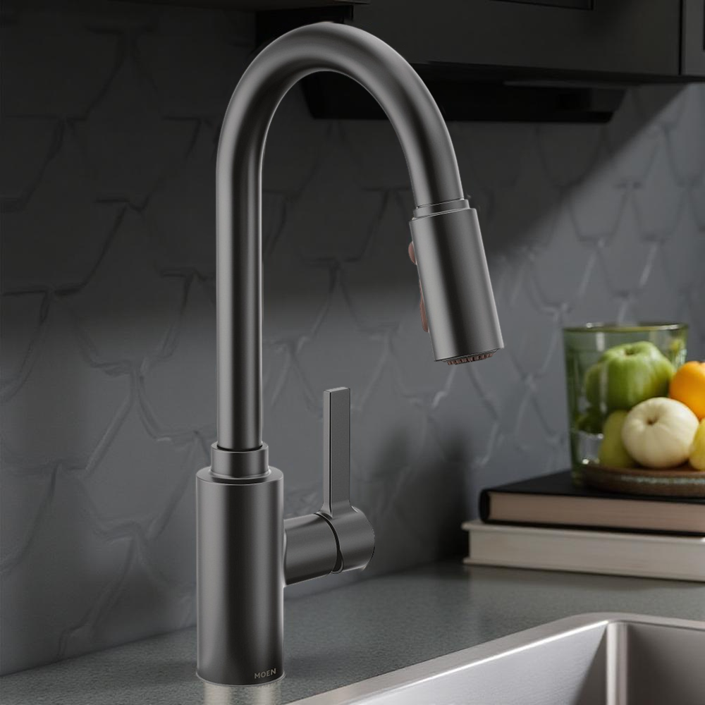 Moen Genta LX Single-Handle High Arc Pull-Down Kitchen Faucet, 1.5 GPM, Matte Black - 7882BL