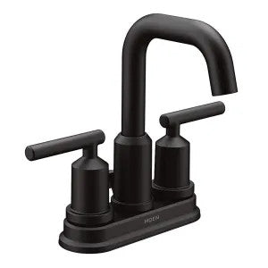 Moen Gibson Two-Handle High-Arc Centerset Matte Black Bathroom Faucet with Metal Pop-Up, 1.2 GPM, Lever Handles, WaterSense, ADA - 6150BL