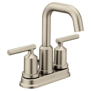 Moen Gibson Two-Handle High-Arc Centerset Brushed Nickel Bathroom Faucet with Metal Pop-Up, 1.2 GPM, Lever Handles, WaterSense, ADA - 6150BN
