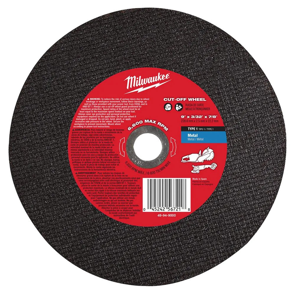 Milwaukee 49-94-9000 Metal Cut- Off Wheel 9" X 3/32" X 7/8"
