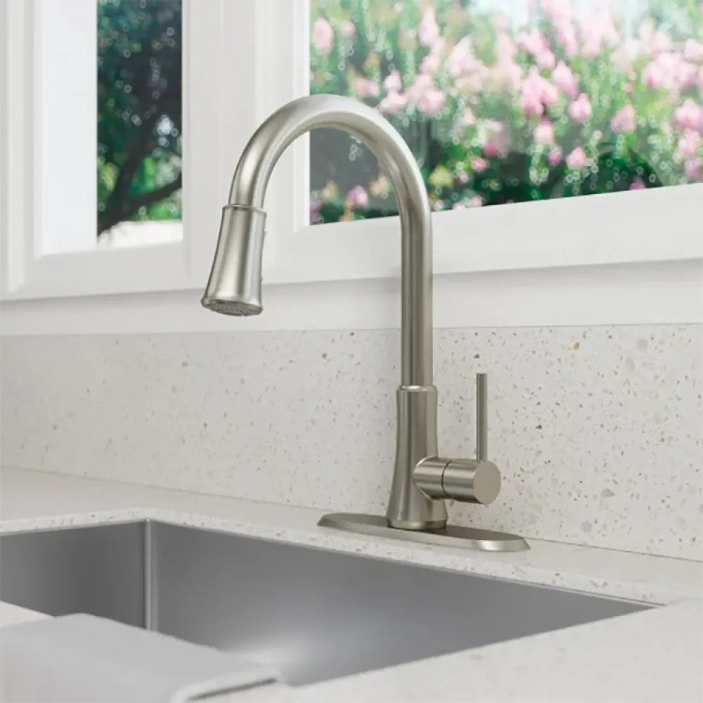 Pfister Pfirst Single-Handle Pull-Down Kitchen Faucet, 1.8 GPM, Pfast Connect, Pforever Seal, Stainless Steel - G529-PF2S
