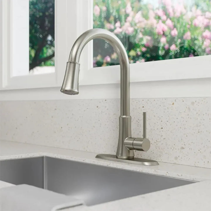 Pfister Pfirst Single-Handle Pull-Down Kitchen Faucet, 1.8 GPM, Pfast Connect, Pforever Seal, Stainless Steel - G529-PF2S