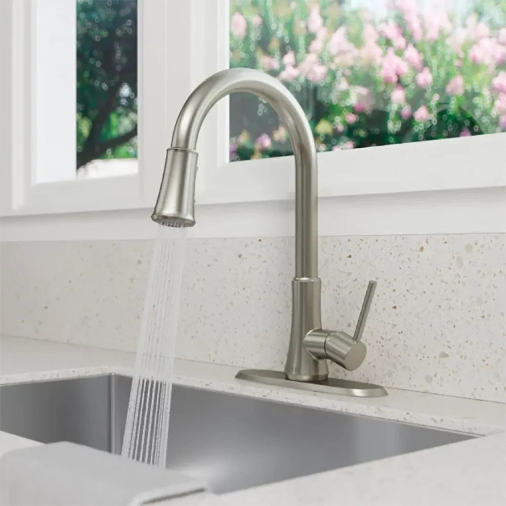 Pfister Pfirst Single-Handle Pull-Down Kitchen Faucet, 1.8 GPM, Pfast Connect, Pforever Seal, Stainless Steel - G529-PF2S